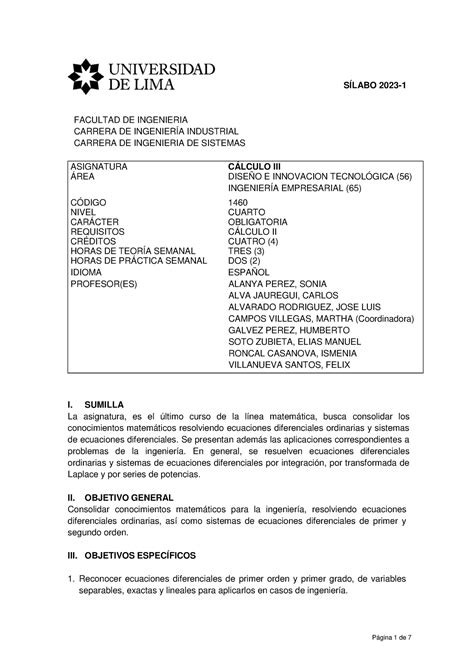 20231 SIL Calculo III 230705 193911134 SÍLABO 2023 FACULTAD DE