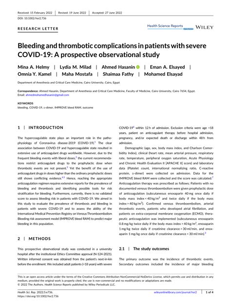 Pdf Bleeding And Thrombotic Complications In Patients With Severe