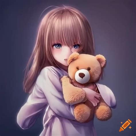 Anime Girl Hugging Teddy Bear On Craiyon