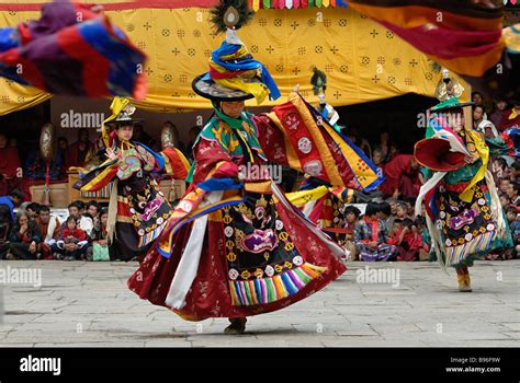 Bhutan Punakha Punakha Tsechu Festival Black Hat Dance Stock Photo