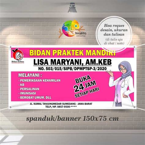 Size 150x75 Cm Spanduk Banner Bidan Praktek Mandiri Custom Copy