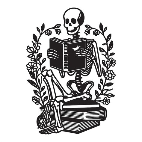 Skeleton Holding Book Svg Premium AI Generated Vector