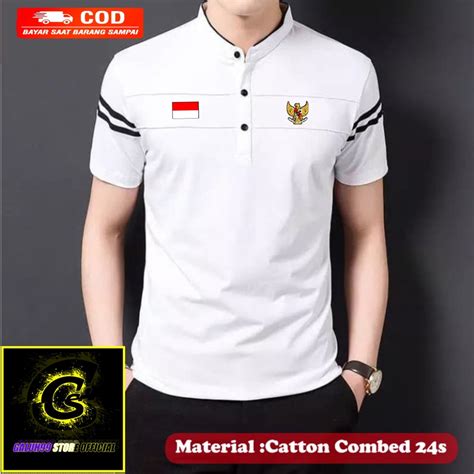 Jual Kaos Polo Shirt Kerah Shanghai Mandarin Logo Bendera Indonesia