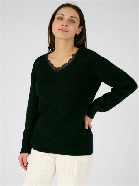 Pull M Lange Mohair Col Dentelle Damart Noir Kiabi Nu