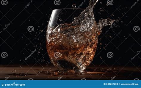 Crystal Whiskey Pouring Into Glass Splashing Liquid With Freshness