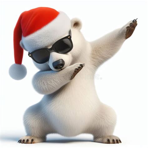 Polar Bear Wearing A Santa Claus Hat Sunglasses And Doing The Dab Dance