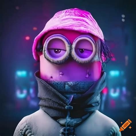 Minion With Cyberpunk Headwear And Face Covered On Craiyon