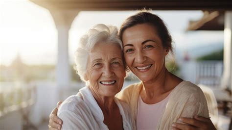 Feliz Nieta Joven Abrazando A La Abuela Anciana Foto Premium