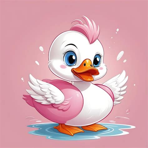 Premium Photo | Pink and white duck in cartoon style