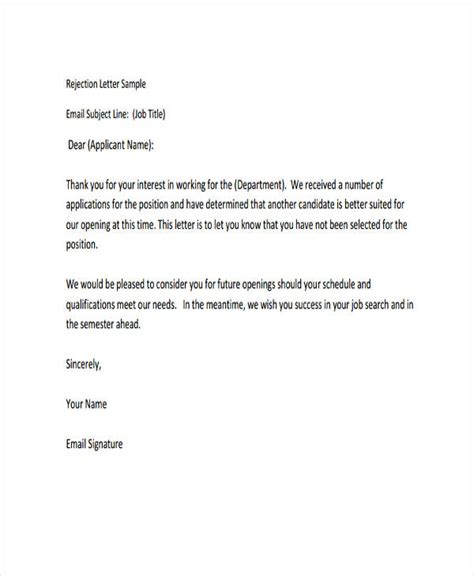 Rejection Email Examples Format Pdf