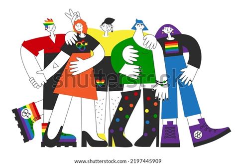 Group Gay Women Rainbow Flag Lgbtq Stock Vector Royalty Free
