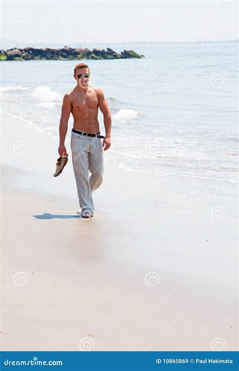 Handsome Man Walking On Beach Stock Image Image Of Summer Handsome