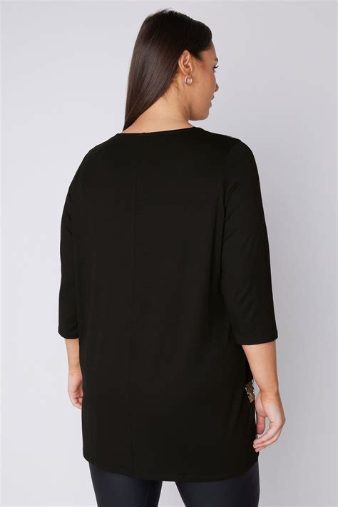 EVANS Plus Size Black Sequin Stripe Top Evans