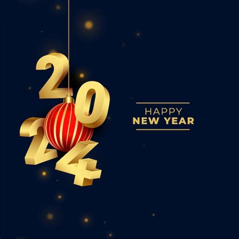 Free Vector | 3d style golden 2024 new year greeting card with christmas ball vector