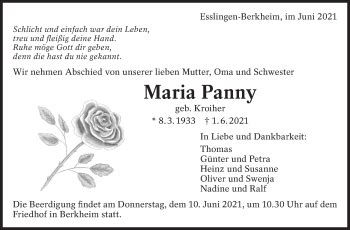 Traueranzeigen Von Maria Panny Zeit Des Gedenkens De