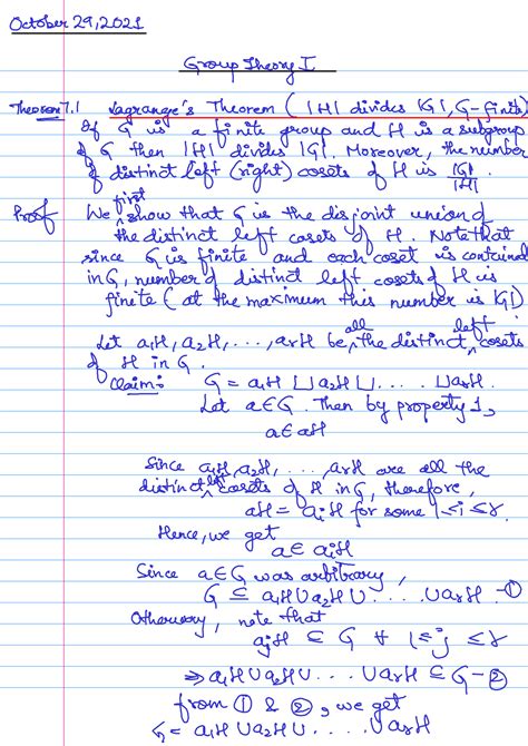 Solution Lagrange Theoremgroup Theory Complete Notes Studypool