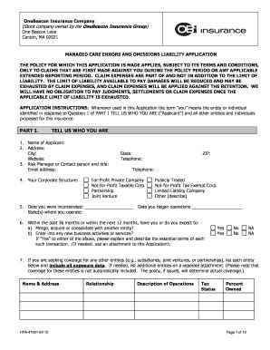 Fillable Online Managed Care Errors And Omissions Application