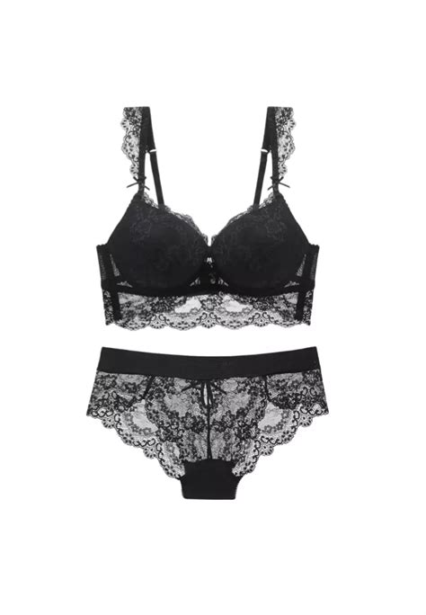 Buy ZITIQUE Push Up Padded Lace Lingerie Set Bra And Panty Black