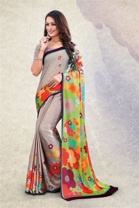 Multi Color Digital Crepe Saree Veertha Collection Yf