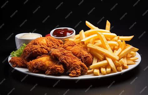 Premium Photo | Chips and fried chicken