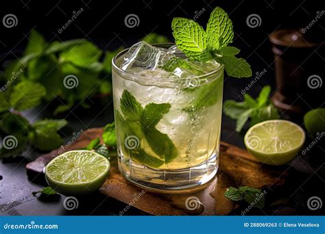 Classic Mojito Cocktail On A Bar Counter Generative Ai Stock Image