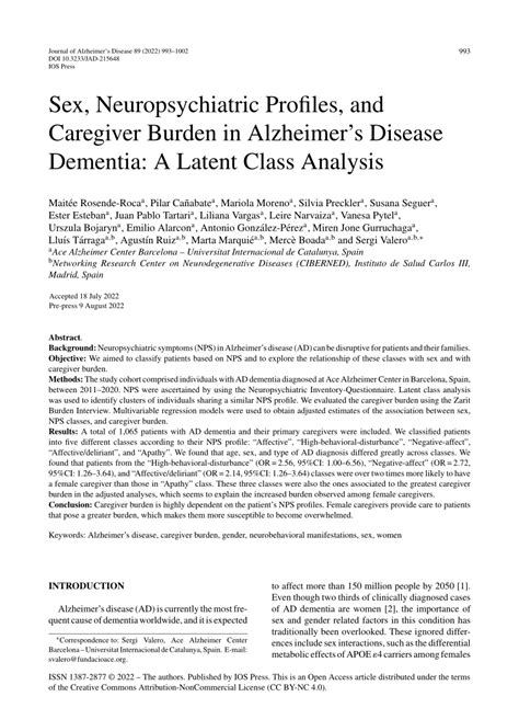 Pdf Sex Neuropsychiatric Profiles And Caregiver Burden In Alzheimer