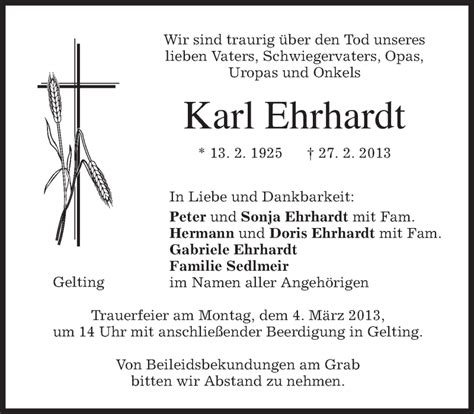 Traueranzeigen Von Karl Ehrhardt Trauer Merkur De