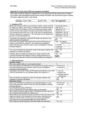 Fillable Online Appendix B Tuberculosis TB Risk Assessment Worksheet