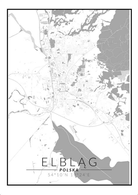 Galeria Plakatu Elblag mapa czarno biała 50x70 cm Galeria Plakatu