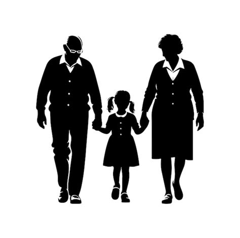 Vector De Silhouette Des Grands Parents Marchant Avec Leur Petite Fille