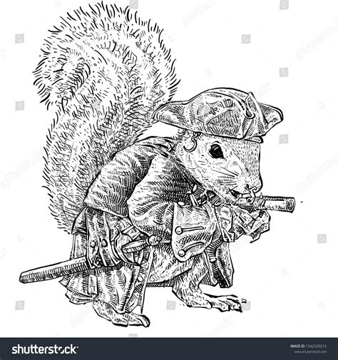 Illustration Squirrel Holding Gun Stock Illustration 1542520214