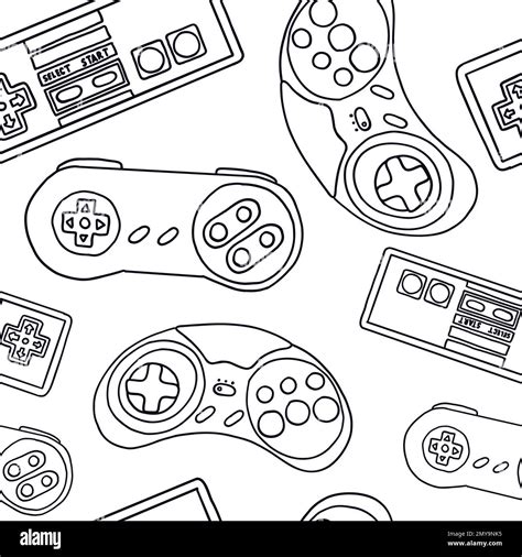 Seamless Pattern Of Game Controllers Vector Illustration In Hand Drawn