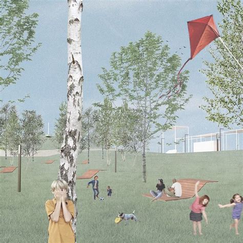 Architectural Collage Park With Promenade Парк