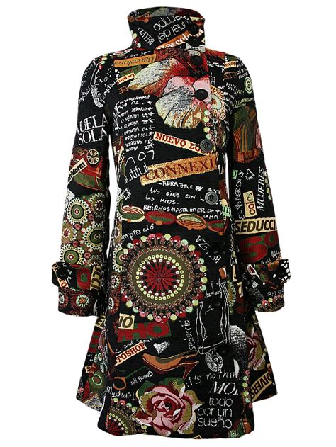 Desigual Designer Womens Coat Jacket Collage Femina In Black With