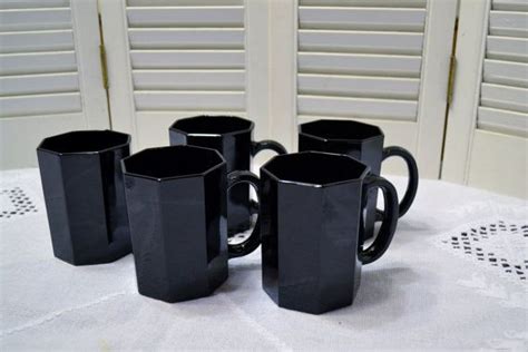 Vintage Arcoroc Octime Glass Mug Set Of 5 Black By Panchosporch Mugs