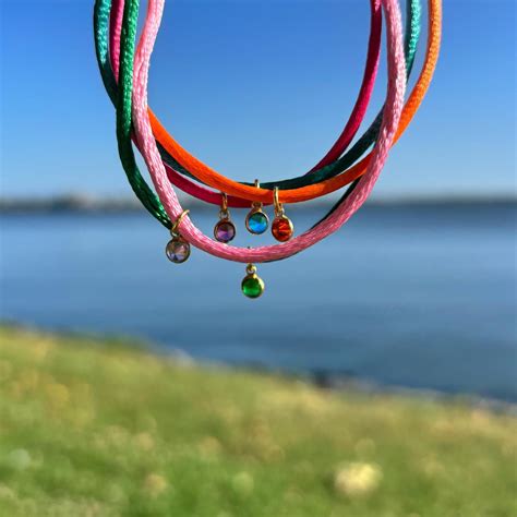 Unique Birthstone Bracelet, Custom Satin Cord Silver Bracelet