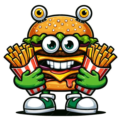 Monster Burger Cartoon Mascot Character Vector Illustration Premium