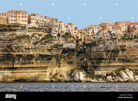 Bonifacio Ancient City On Limestone Cliff Corsica Island France Stock