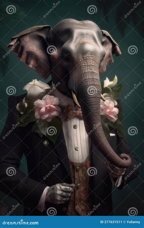 Portrait Of Elephant In Elegant Suit Generative Ai Stock Illustration