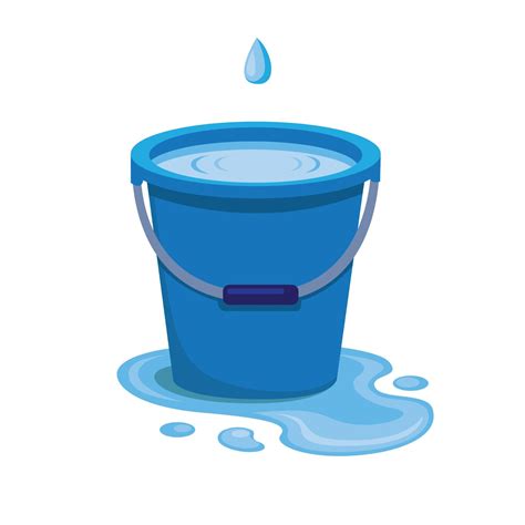 Blue Plastic Bucket Filled Water From Trickle Leaking Water Spilled On