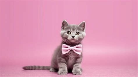 Premium AI Image A Cat With A Pink Bow On Its Neck Sits On A Pink