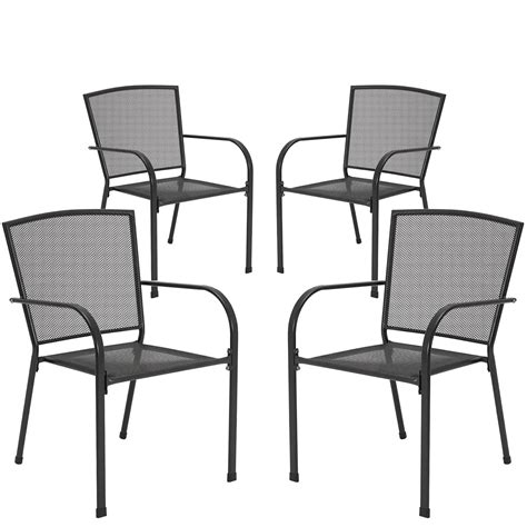 Aecojoy Metal Outdoor Patio Chairs Set Of 4 Stackable