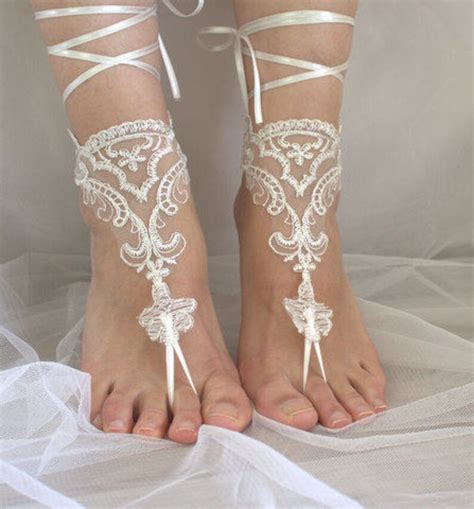 Wedding Vory Lace Barefoot Sandals Wedding Sandals Bridal Lace Shoes