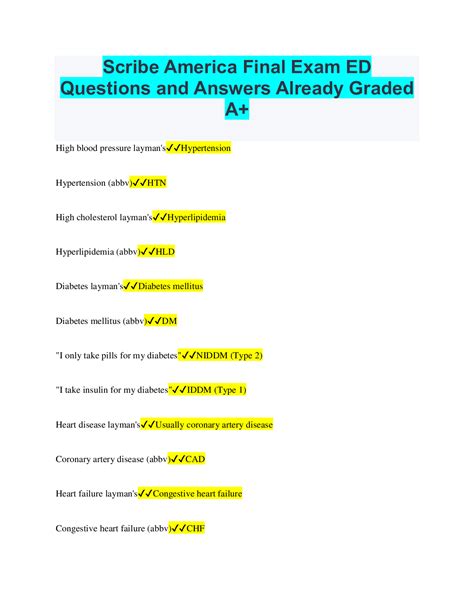 Scribe America Final Exam Ed Questions And Answers Already Graded A