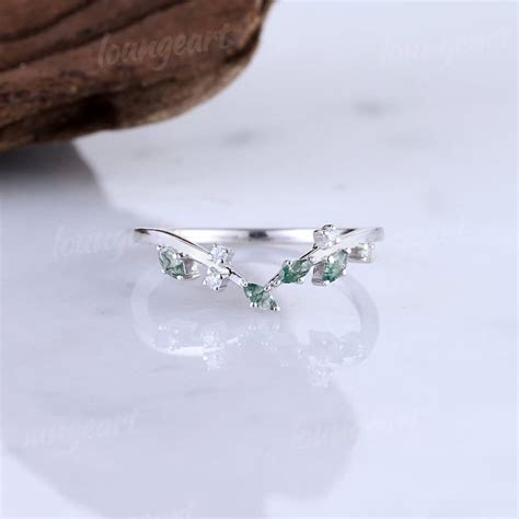 Natural Moss Agate Wedding Band Unique Marquise Cut Moss Agate - Etsy