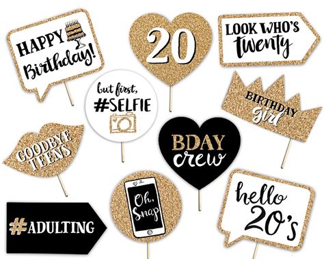 20th Birthday Printable Photo Booth Props Gold Black And Etsy In 2021