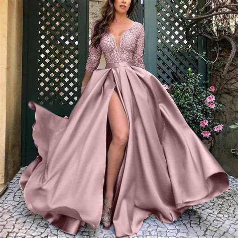 💰kaufe Frauen Kleid Elegant Sexy V Ausschnitt Langarm Hohe Taille