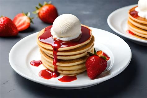 Premium AI Image A Stack Of Pancakes With A Strawberry On Top