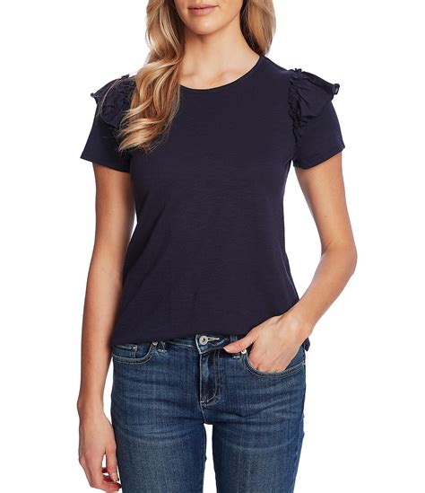 Cece Ruffled Short Sleeve Knit Cotton Blend Tee Dillards In 2020