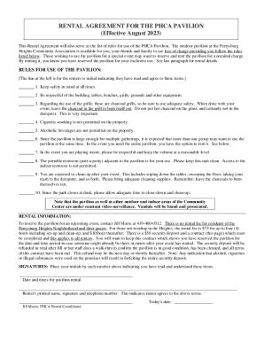 Fillable Online Rental Agreement For The Phca Pavilion Fax Email